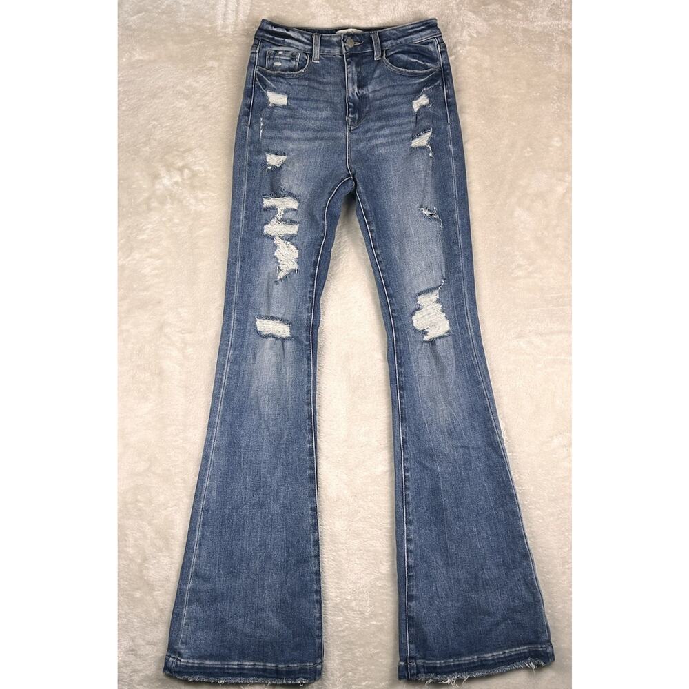Bailey Made BM Jeans Women’s Sz 7 High Rise Distressed Flare Light Wash Stretch